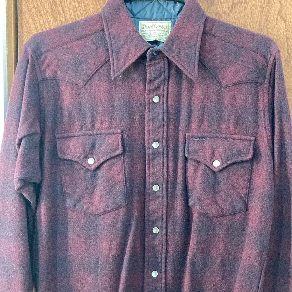Pendleton Maroon Plaid Western Button-Up Long Sle… - image 3